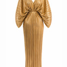 Gold Candela dress by Maylé Vásquez, elegant gown with intricate details, perfect for formal occasions