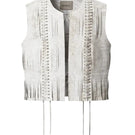 Double A Caniayla II leather vest in washed white, featuring a sleek design and classic fit, displayed on a mannequin.