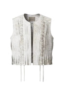 Double A Caniayla II leather vest in washed white, featuring a sleek design and classic fit, displayed on a mannequin.