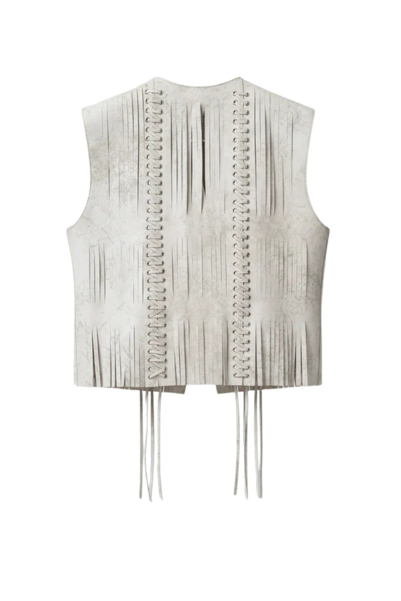 Double A Caniayla II leather vest in washed white, sleeveless vest with a smooth leather finish and classic design.
