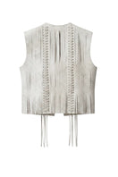 Double A Caniayla II leather vest in washed white, displayed on a model with a fitted sleeveless design and clean leather finish.