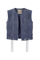 Double A Caniayla II suede vest in blue, featuring a stylish sleeveless design with soft suede fabric and a modern fit.