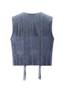 Double A Caniayla II suede vest in blue, showing a close-up of the soft suede fabric and stylish design.