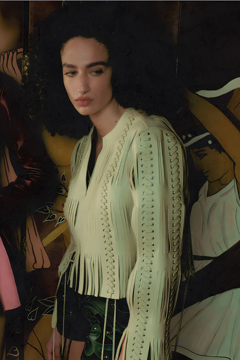 Double A Caniayla leather jacket in butter yellow, stylish women's jacket with a smooth leather finish and classic design.