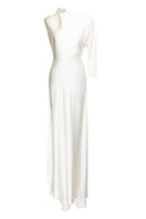 Elegant white Cannes Pearl Dress gown by Matters, featuring intricate pearl embellishments and flowing fabric.