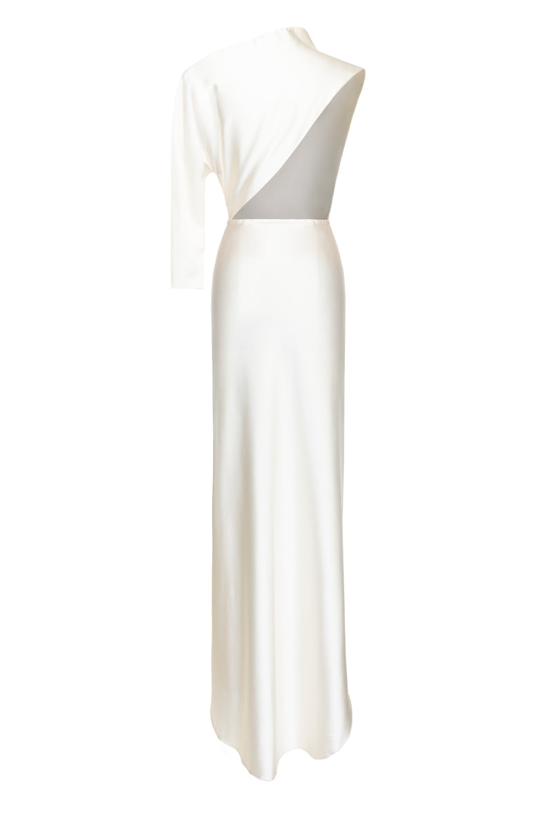 White Cannes Pearl Dress gown by Matters featuring elegant pearl embellishments and a flowing silhouette.