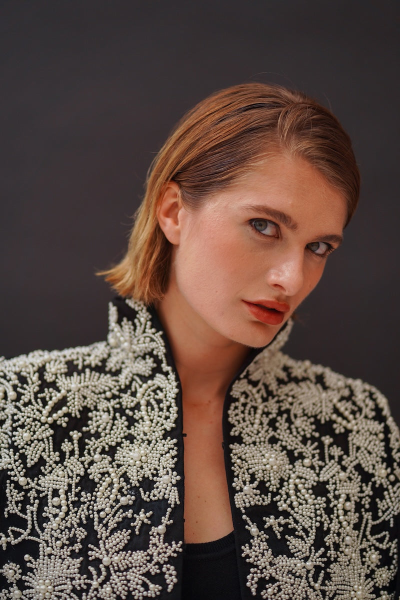 Nadya Shah Cape Anais jacket featuring elegant design and soft fabric, shown in a stylish, flowy silhouette.