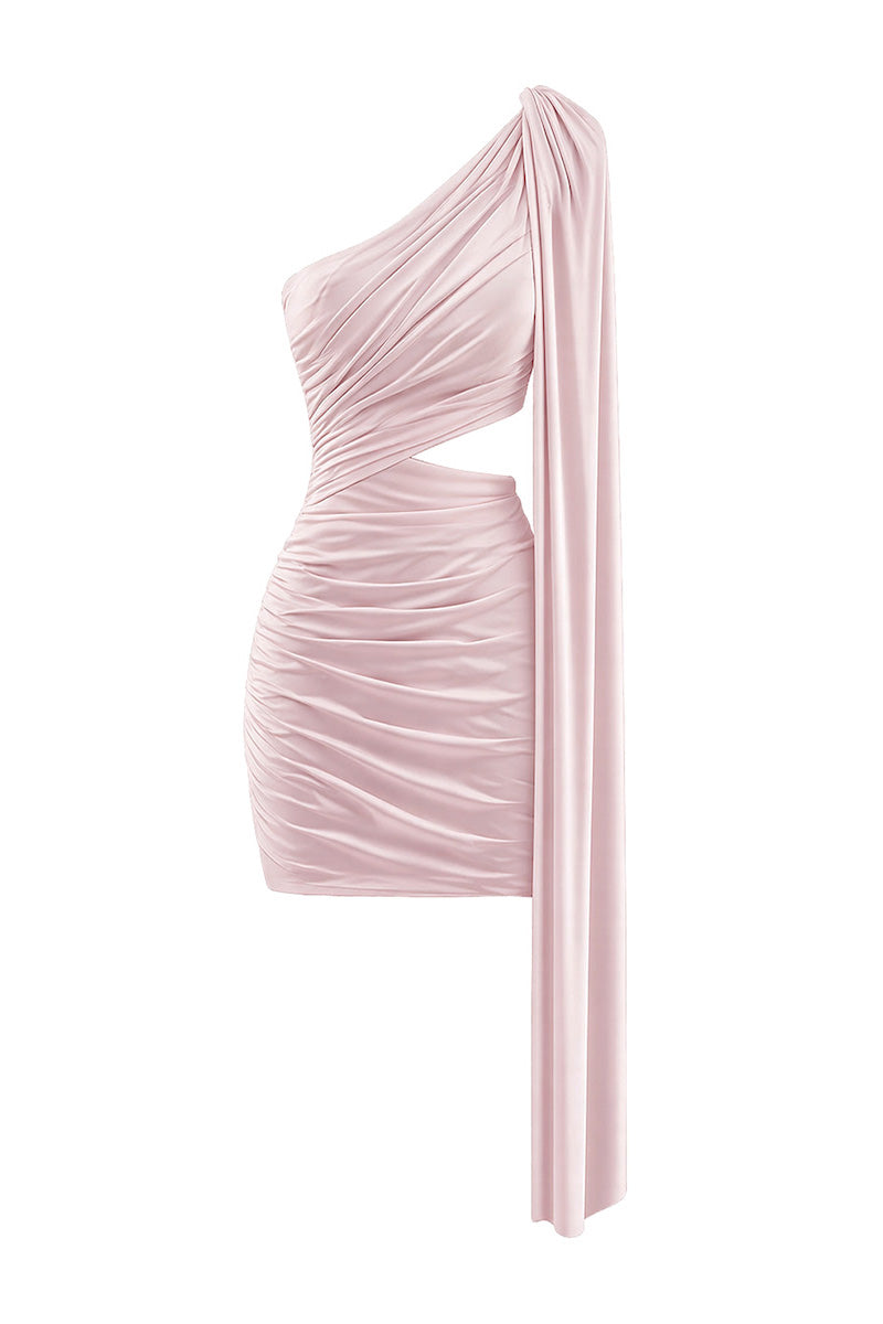Gigii's Capella dress in Balerina Pink, a stylish mini dress with soft pink fabric and elegant fit, perfect for casual or dressy occasions.