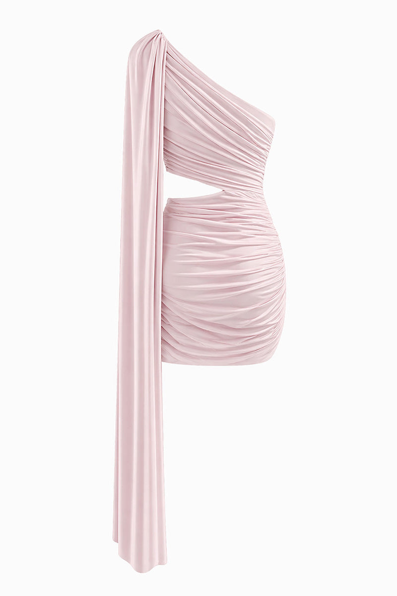Gigii's Capella Dress in Ballerina Pink, a stylish mini dress with a soft pink fabric and elegant fit, perfect for casual or semi-formal wear.