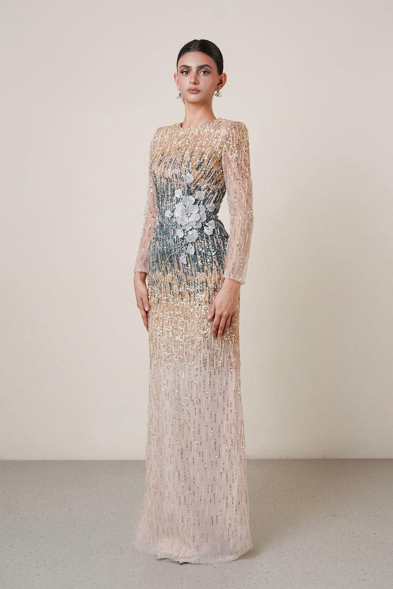 OMBRE CRYSTAL 3D FLOWER DRESS | CULT MIA | HACCHIC COUTURE OMBRE CRYSTAL 3D FLOWER DRESS | CULT MIA | HACCHIC COUTURE