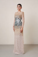 HACCHIC COUTURE ombre crystal 3D flower gown with intricate floral details and flowing fabric, elegant formal dress.