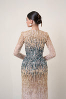 HACCHIC COUTURE ombre crystal 3D flower gown featuring intricate floral embellishments and elegant flowing fabric.