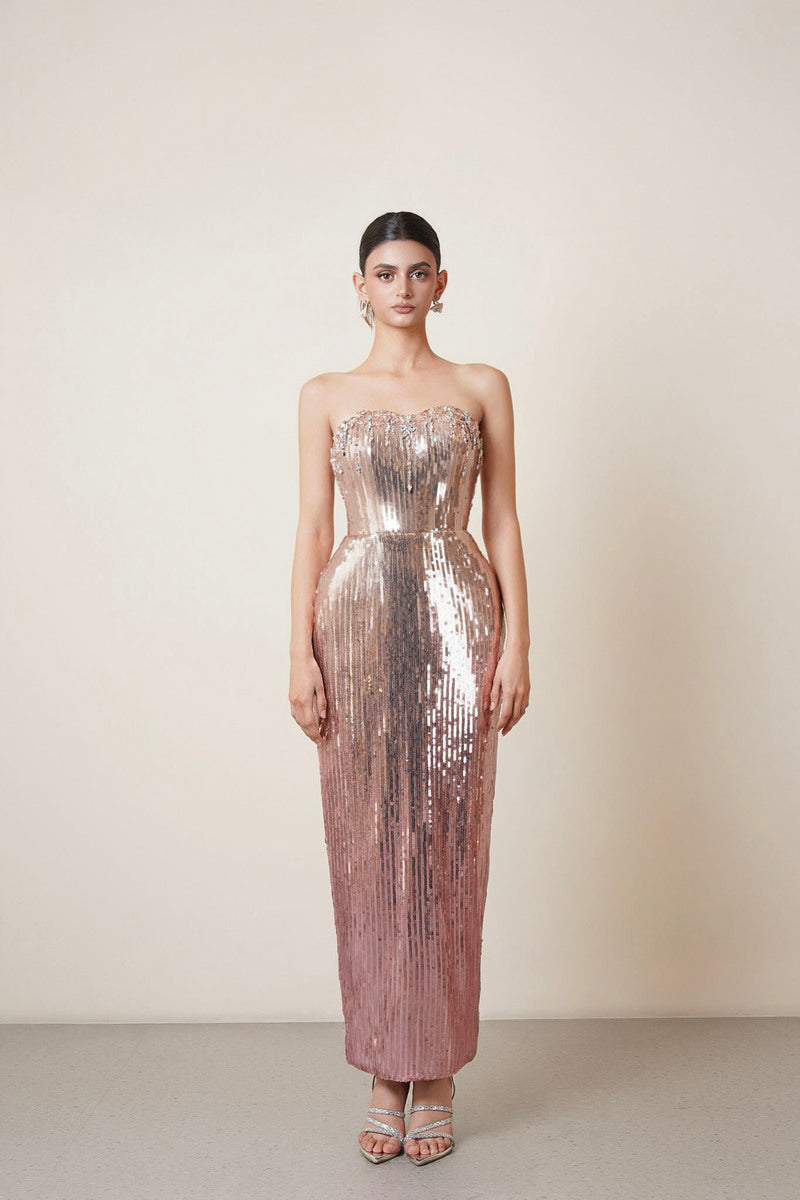 HACCHIC COUTURE SEQUIN MIDI DRESS IN ROSE | Cult Mia HACCHIC COUTURE SEQUIN MIDI DRESS IN ROSE | Cult Mia