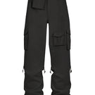 Black Stolen Stores cargo pants with multiple pockets and relaxed fit, shown on a model in a casual setting.