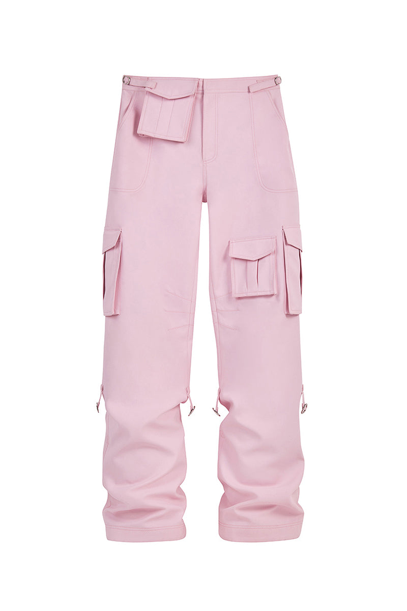 Pink Stolen Stores cargo pants with multiple utility pockets, stylish and casual for everyday wear.