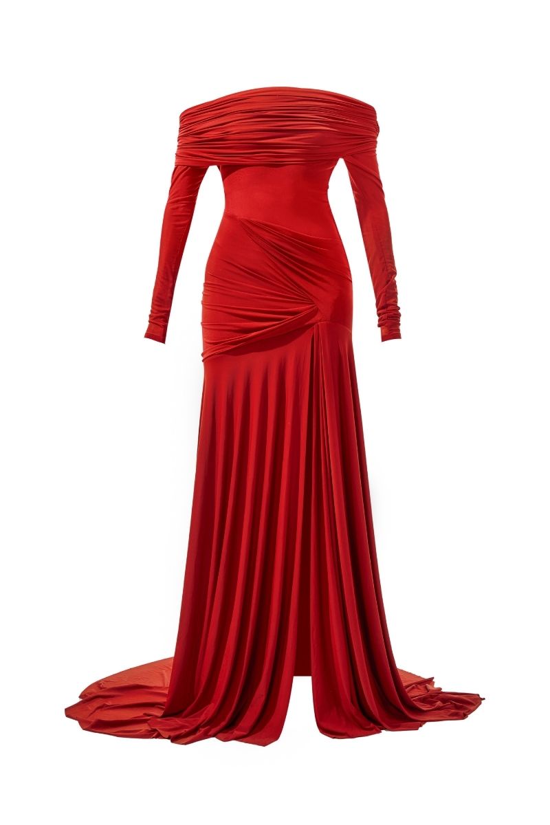 CARLA MAROON DRAPED GOWN - CULT MIA