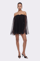 Black Nana Jacqueline Carmen mini dress with off-shoulder neckline, stylish and elegant for casual or evening wear.