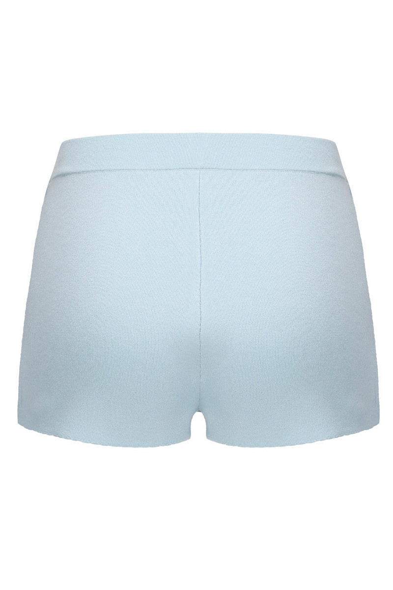 Nana Jacqueline Carrie shorts in blue, back view showing lightweight fabric and relaxed fit for casual summer wear.