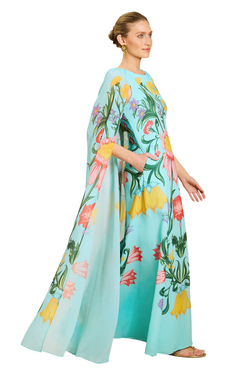 mestiza dress design OPHELIA CHIFFON GOWN IN BLUE BOTANICA | CULT MIA
