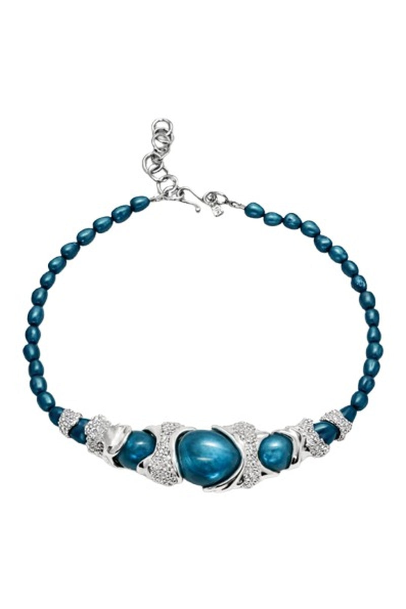 Blue rhodium cascade choker necklace by Jude Benhalim featuring layered chain design and elegant style.