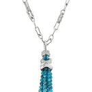 Blue rhodium-plated cascade pendant necklace with house chain by Jude Benhalim, showcasing a layered, elegant design.