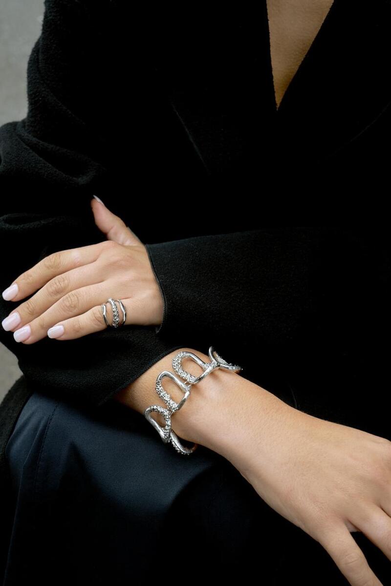 Silver Cassandra pinky ring by Jude Benhalim featuring a sleek, minimalist design with a polished finish.