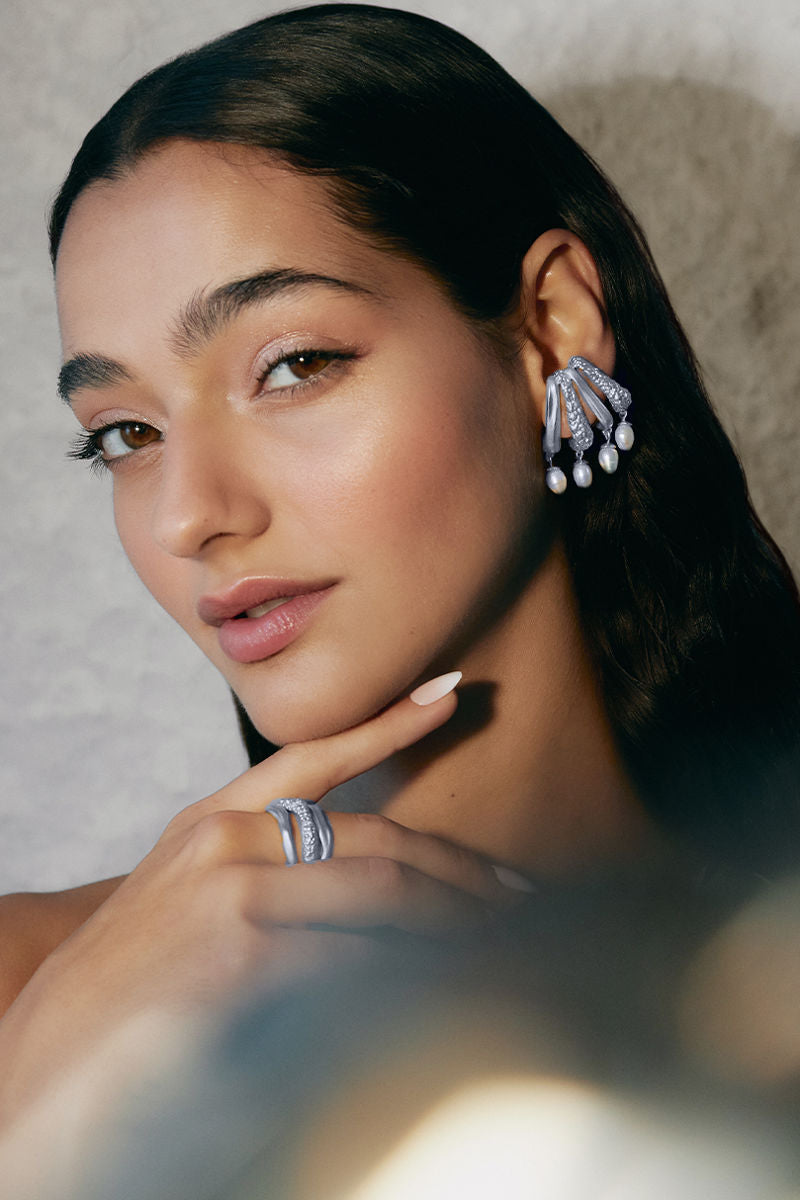 Silver Cassandra ring by Jude Benhalim featuring a sleek, modern design with a polished rhodium-style finish.