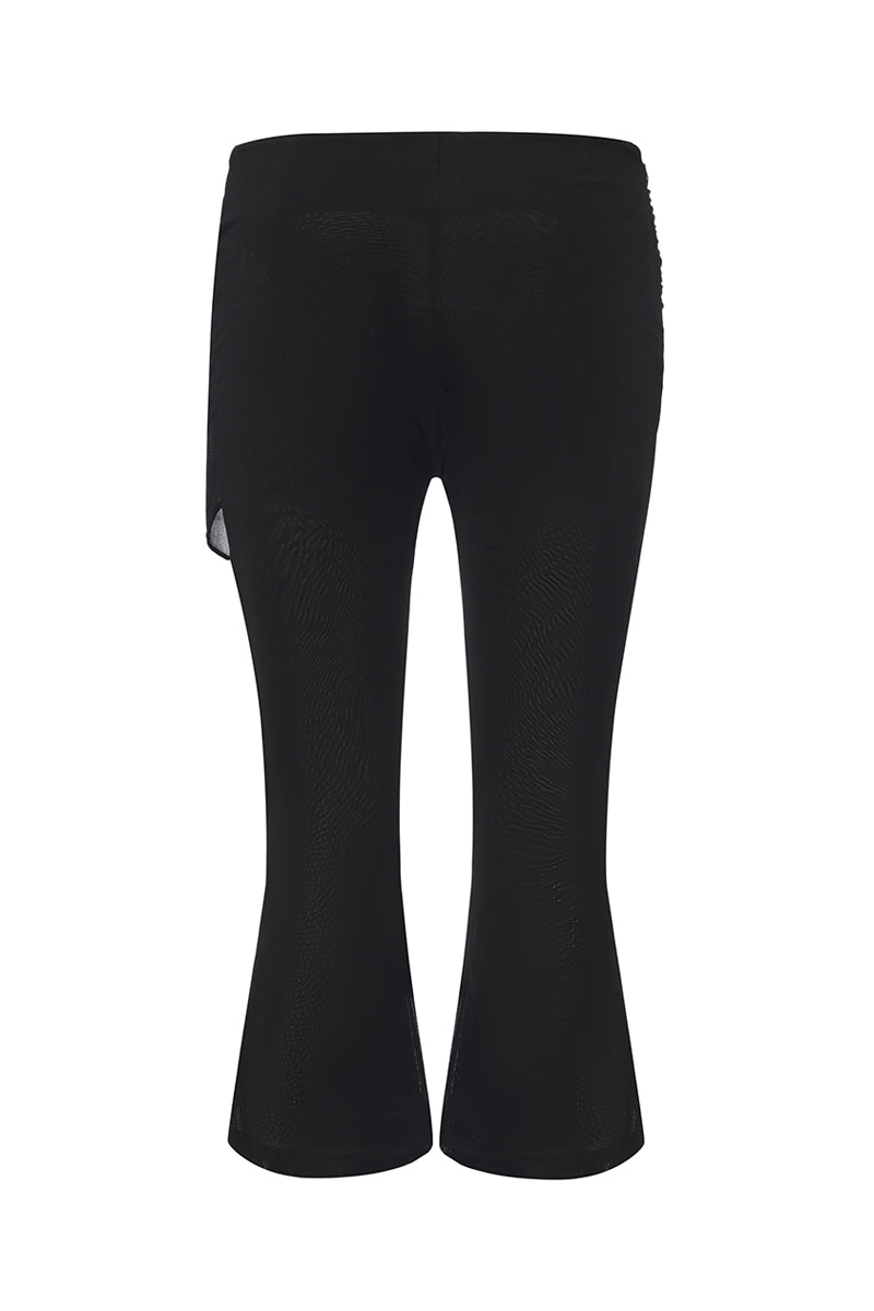Black Cassia Capri flared pants by Nana Jacqueline, shown from the back, featuring a fitted waist and wide-leg silhouette.
