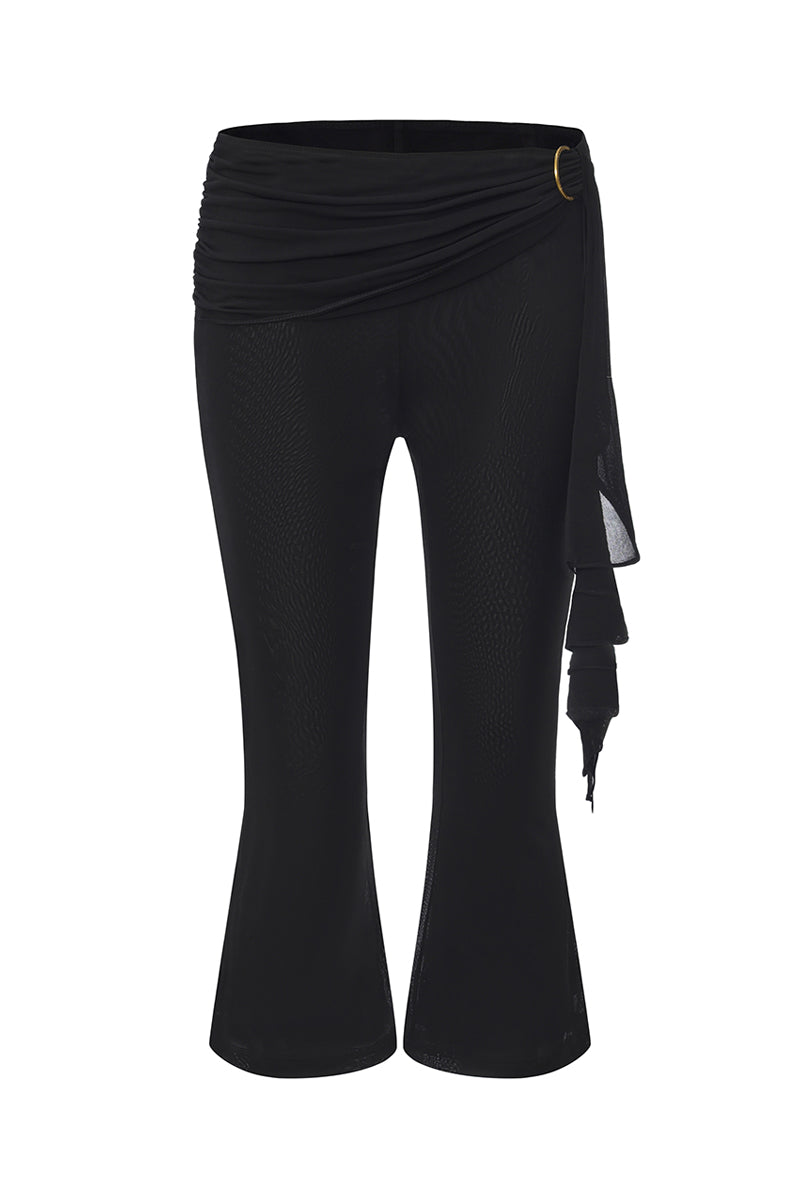 Black Cassia Capri flared pants by Nana Jacqueline displayed from the front view.