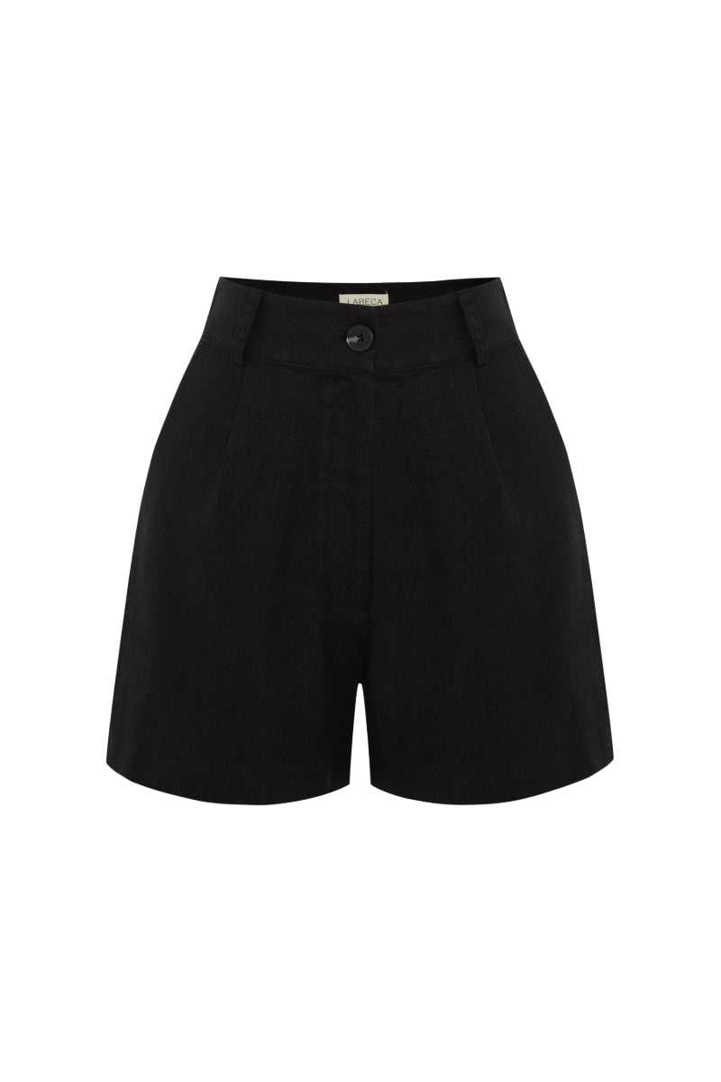 CASSIE BLACK LINEN ROLLED SHORTS - CULT MIA