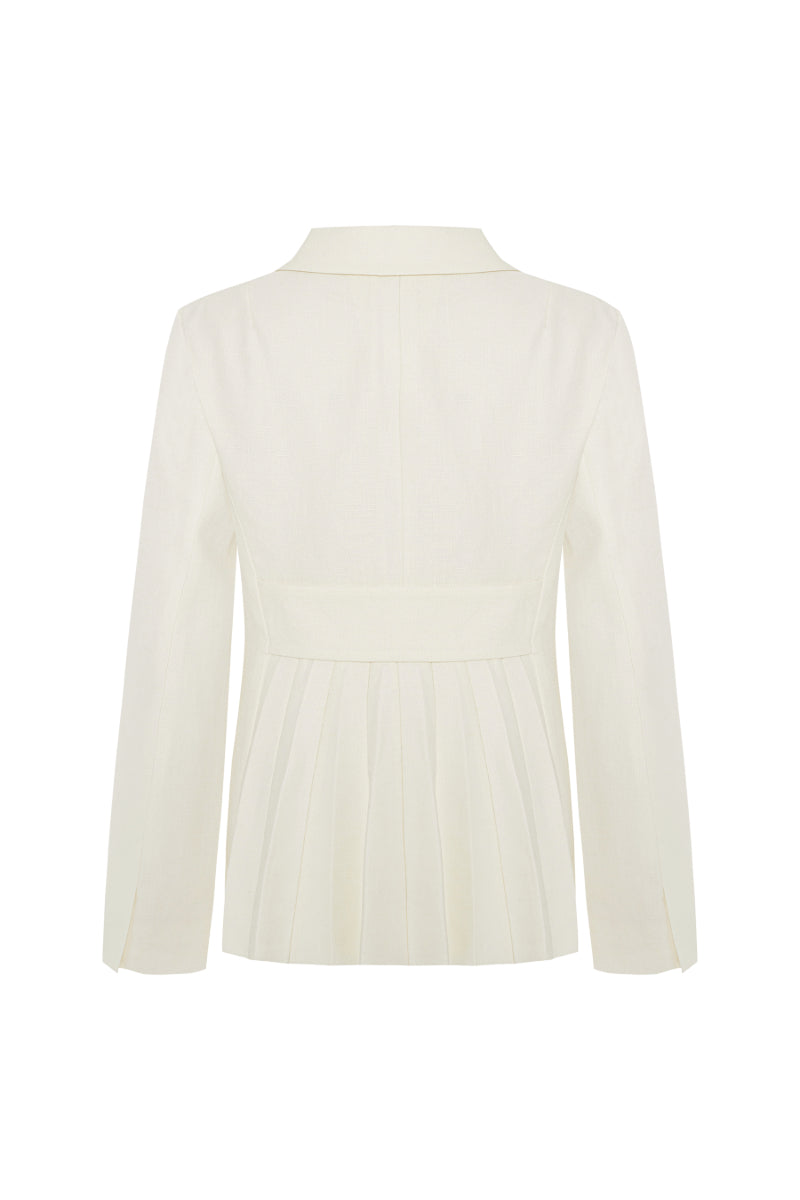 CASSIE OFF-WHITE LINEN PLEATED BLAZER - CULT MIA