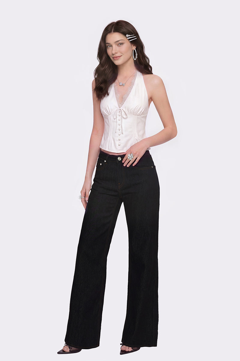 Nana Jacqueline Catalina denim pants with heart-shaped pocket design, slim fit, and classic blue denim look.