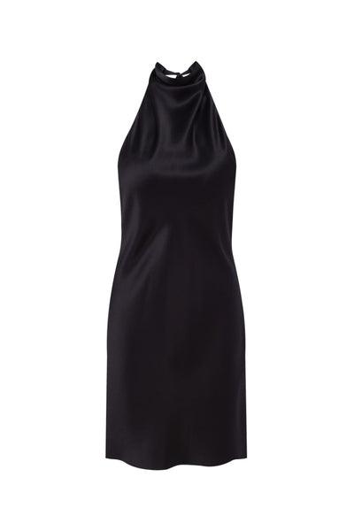 Serenity CEA Black SILK-SATIN BACKLESS HALTER-NECK MINI DRESS
