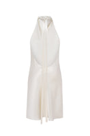 Cream silk satin backless halter-neck mini dress by Serenity, featuring a sleek, elegant design with a fitted silhouette.