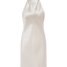 Serenity CEA butter-cream silk satin backless halter-neck mini dress with a fitted silhouette and elegant design.