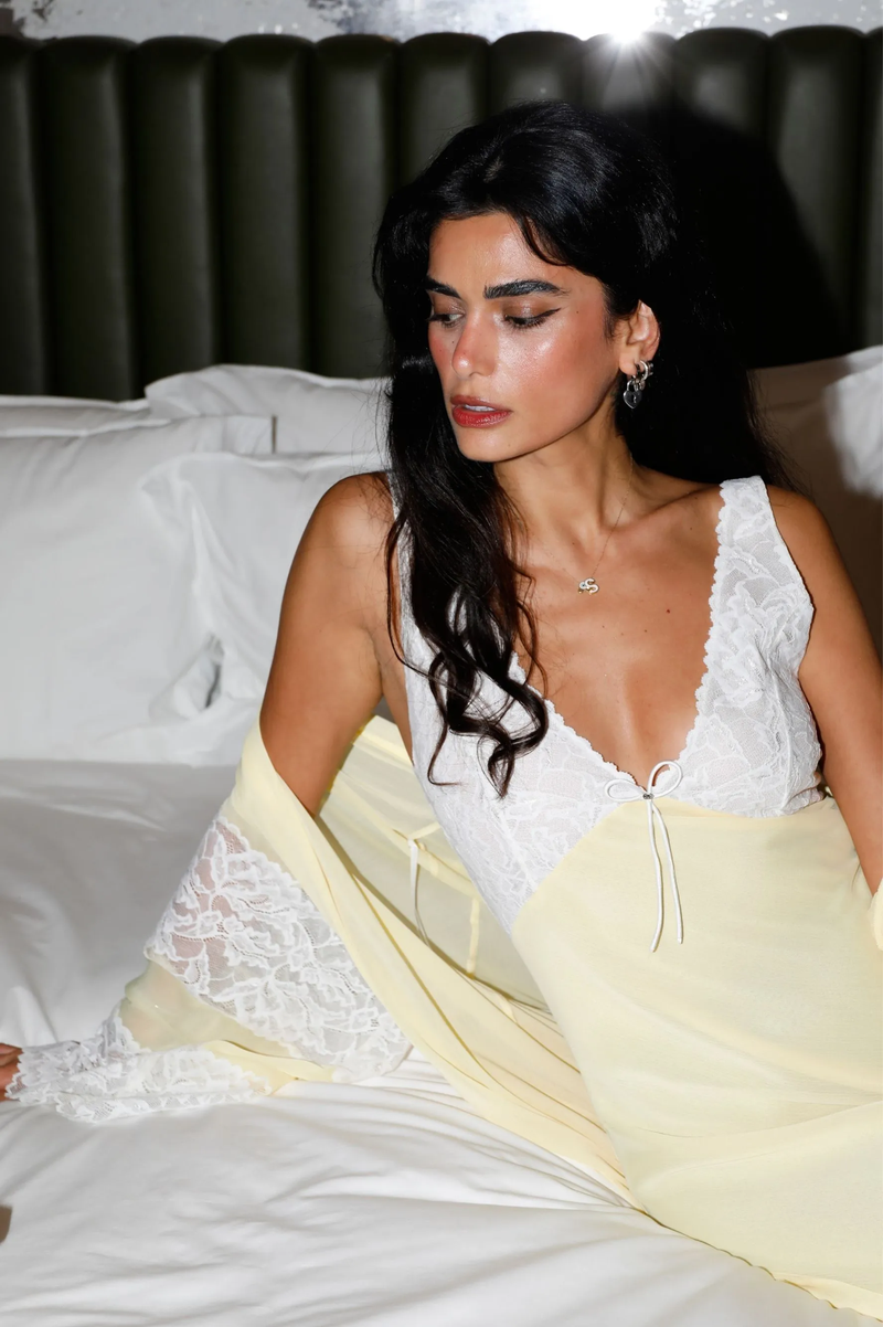SERAPHINE SILKY CREPE AND CHIFFON NIGHTGOWN - CULT MIA