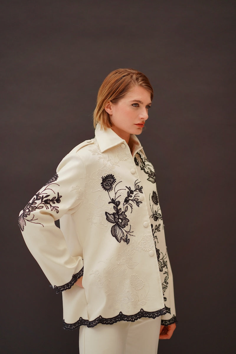 Nadya Shah CELINE CARGO jacket featuring a stylish cargo design with multiple pockets and a sleek fit.