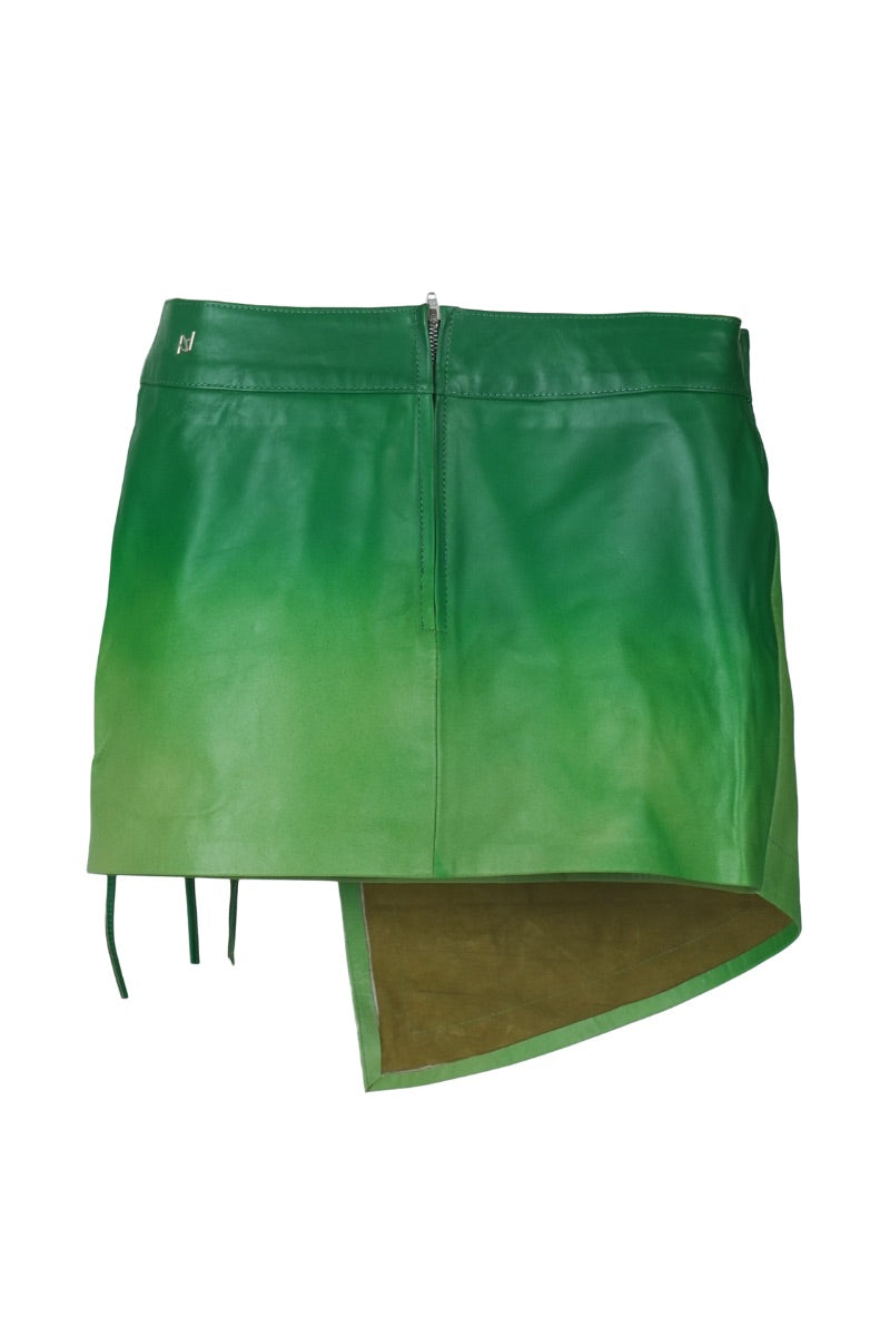 Green ombré leather mini skirt by Celine, featuring a sleek fit and stylish design, from the Double A collection.