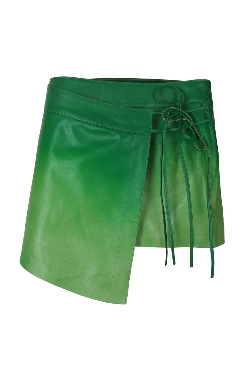 CELINE LEATHER SKIRT IN GREEN OMBRE