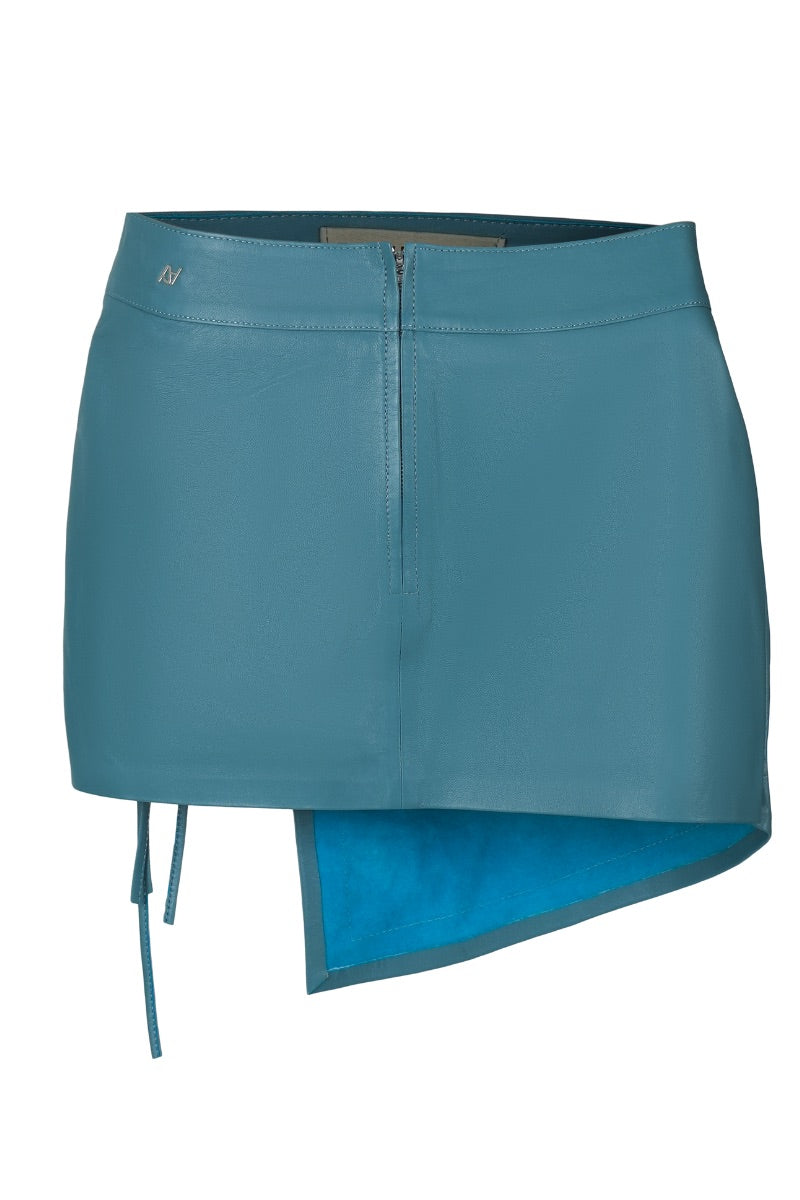 Celine leather mini skirt in vibrant cerulean blue, stylish and fitted, from Double A.