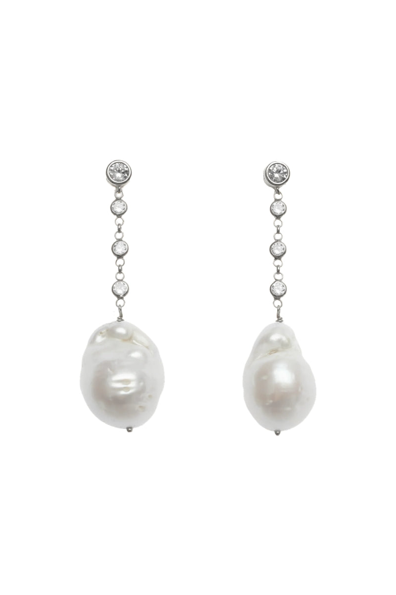 Silver Baroque Pearl Earrings by CELINE featuring irregular-shaped pearls and sleek silver setting from LAVANI JEWELS.