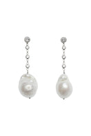 Silver Baroque Pearl Earrings by LAVANI JEWELS featuring elegant, irregular-shaped pearls with a sleek silver setting.