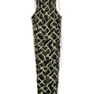 Chain-embellished strapless midi dress by Tayfun Kaba, featuring a fitted bodice and elegant design, shown on a model.