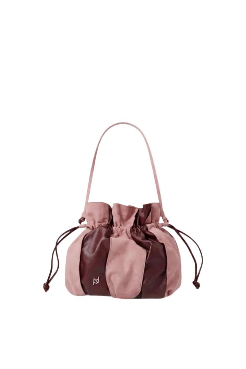 Double A Charlie II leather shoulder bag in burgundy with sleek design and top handle, showing front view and textured leather details.