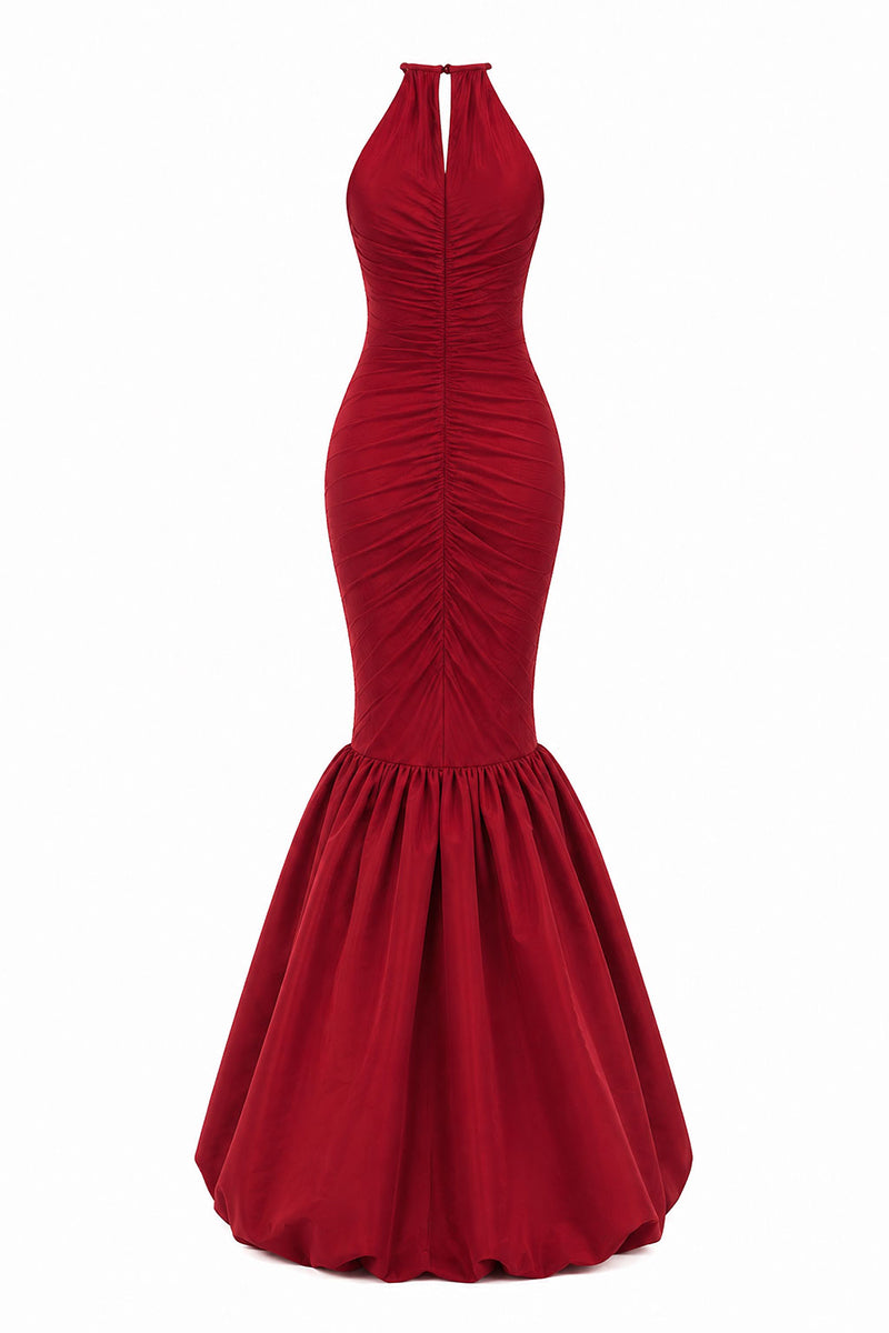 Red CULT MIA X MALYÉ Vásquez Mencia gown by Maylé Vásquez, featuring elegant fabric and detailed design.