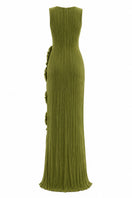 Green CULT MIA X MALYÉ VÁSQUEZ Costa Clara maxi dress with flowing fabric and elegant design, worn by a model.