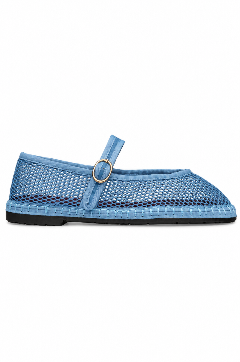 Flabelus Isabella blue flats with pointed toes and sleek design, perfect for casual or dressy wear.
