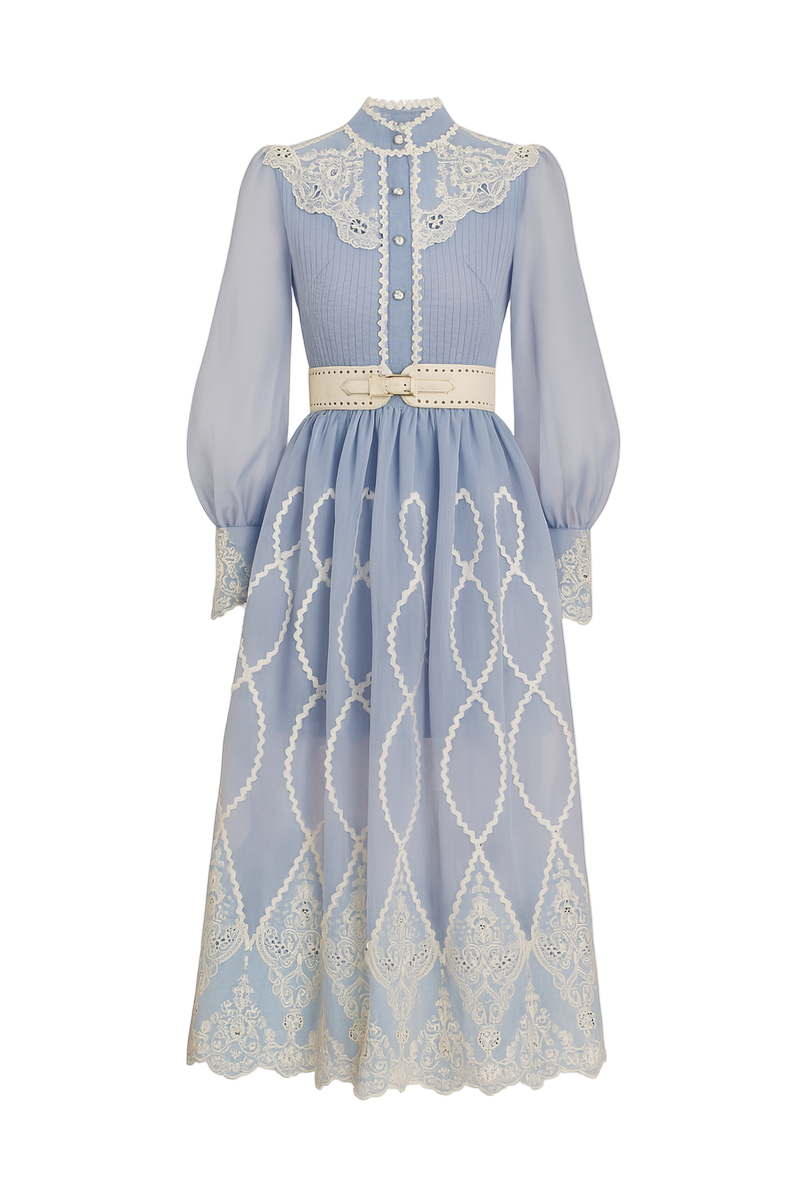 ANGELICA A-LINE HIGH NECK ORGANZA MIDI DRESS