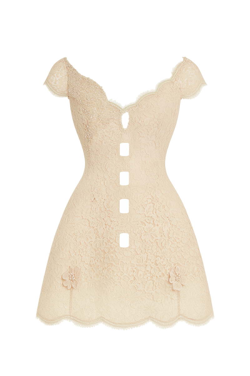 BRAELYNN A-LINE ROUND NECK LACE MINI DRESS