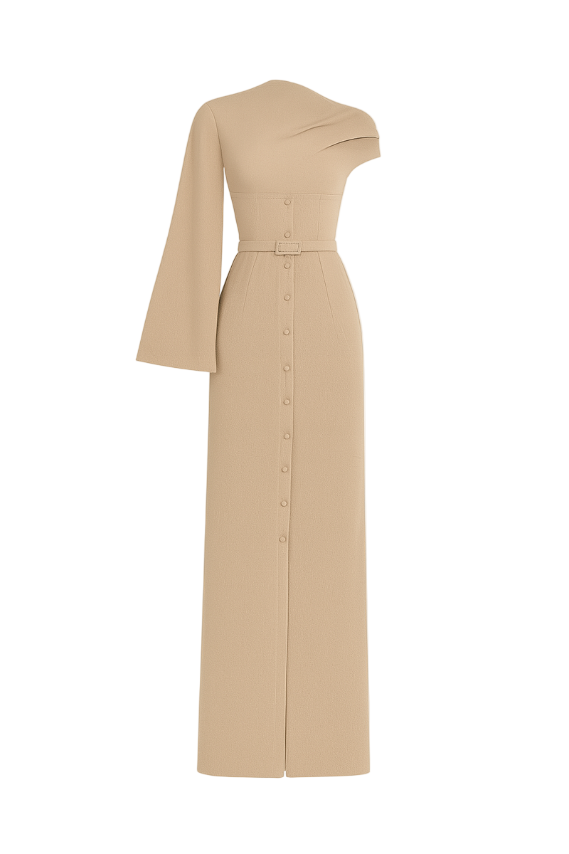 DREAM A-LINE FRONT SLIT POLYESTER BLEND MIDI DRESS